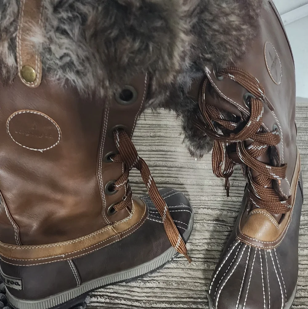 London Fog Brown and Tan Fur-Trimmed Winter Boots - Picture 3 of 6